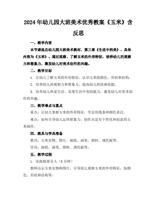 2024年幼儿园大班美术优秀教案《玉米》含反思