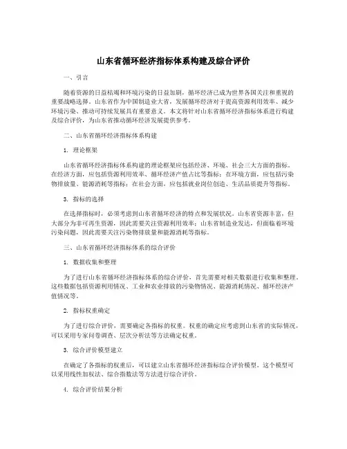 山东省循环经济指标体系构建及综合评价