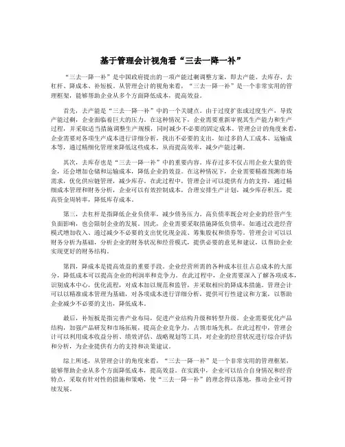 基于管理会计视角看“三去一降一补”
