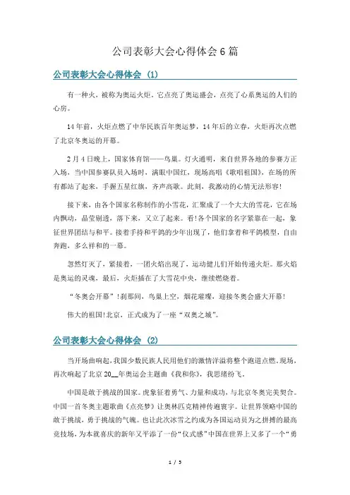 公司表彰大会心得体会6篇