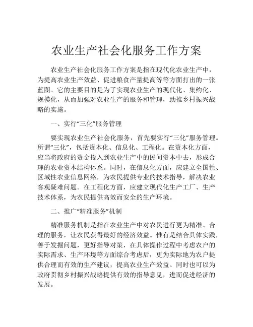 农业生产社会化服务工作方案