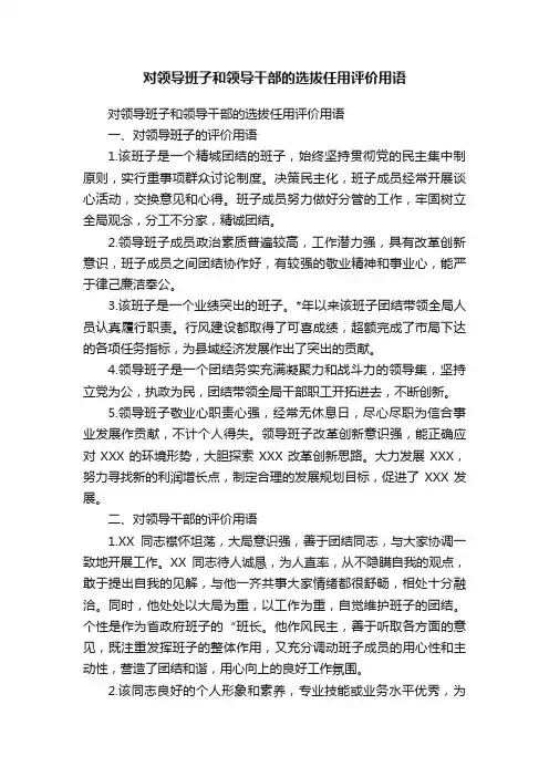 对领导班子和领导干部的选拔任用评价用语