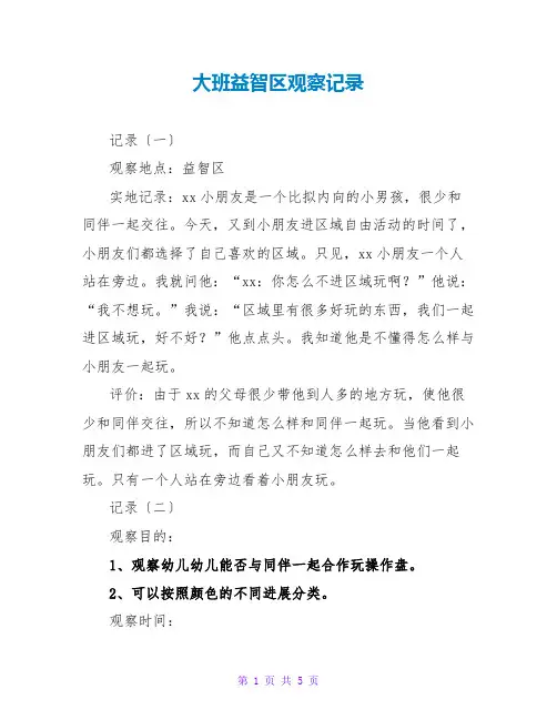 大班益智区观察记录