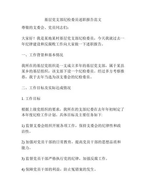 基层党支部纪检委员述职报告范文