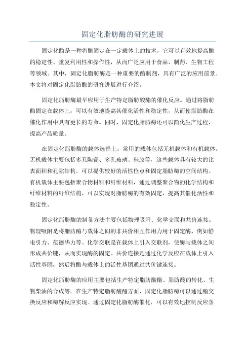 固定化脂肪酶的研究进展