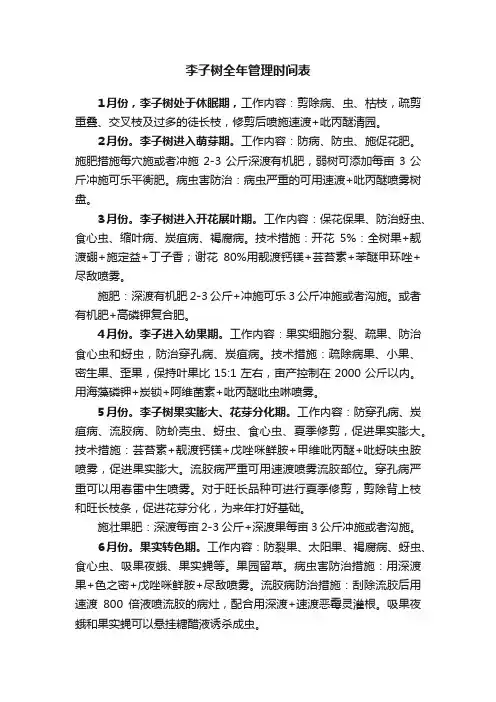 李子树全年管理时间表