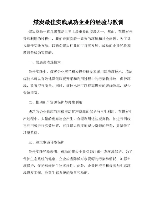 煤炭最佳实践成功企业的经验与教训