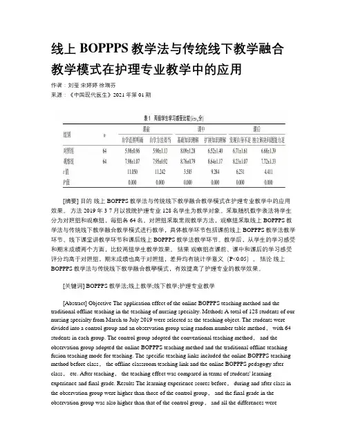 线上BOPPPS教学法与传统线下教学融合教学模式在护理专业教学中的应用