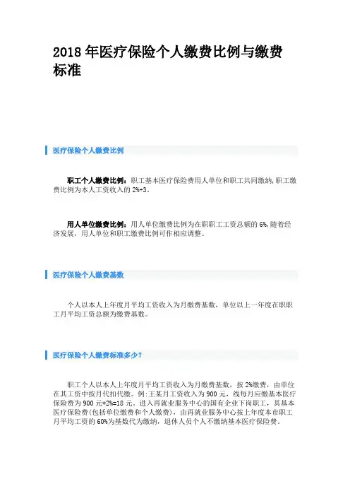 2018年医疗保险个人缴费比例与缴费标准