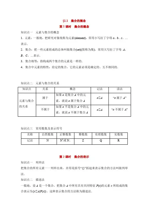 1.1 集合的概念(教师版)