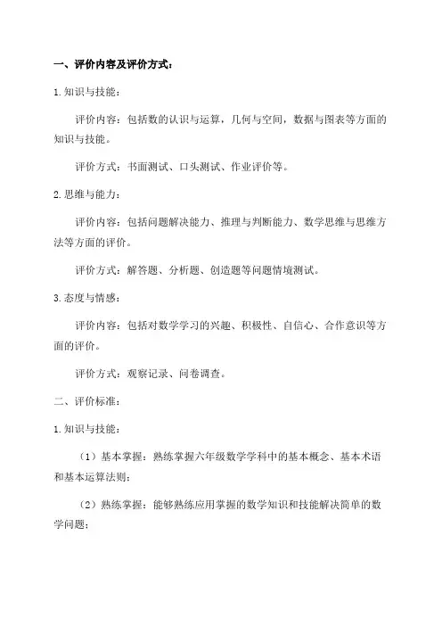六年级数学学业评价方案