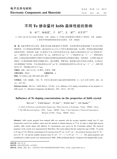 不同Te掺杂量对InSb晶体性能的影响