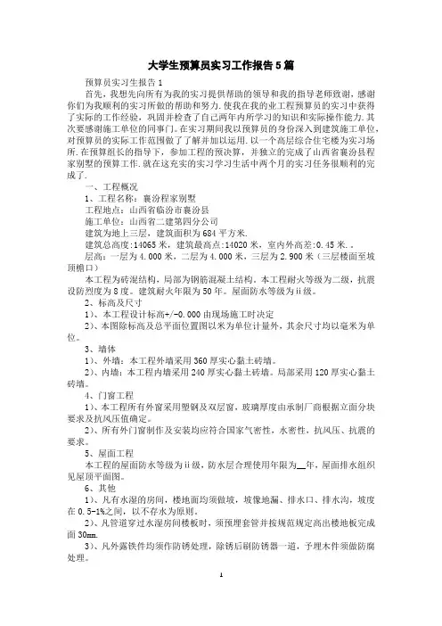 大学生预算员实习工作报告5篇