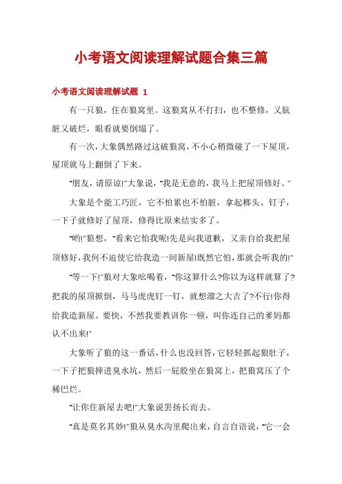 小考语文阅读理解试题合集三篇