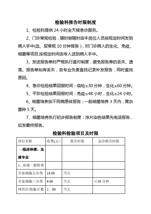 检验科报告时限制度