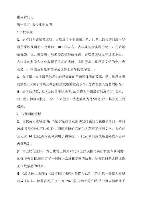 2024年历史中考考点归纳(世界古代史)