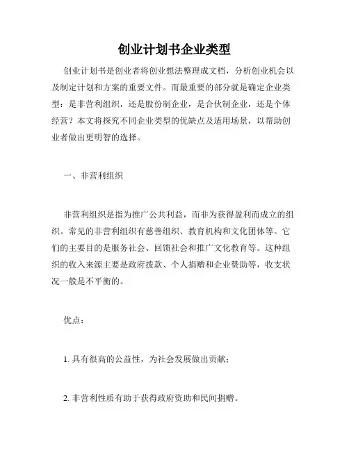 创业计划书企业类型