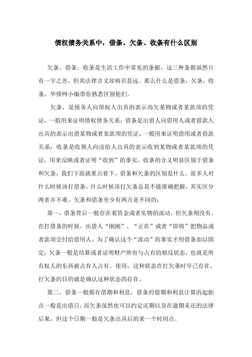 债权债务关系中,借条、欠条、收条有什么区别