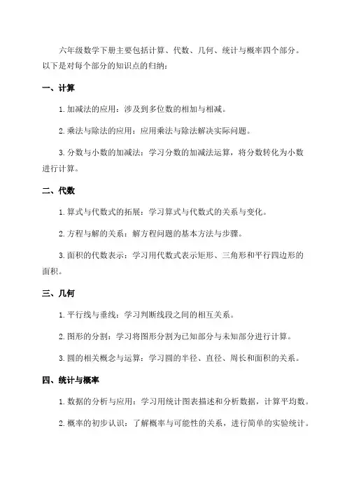 人教版六年级数学下册知识点归纳