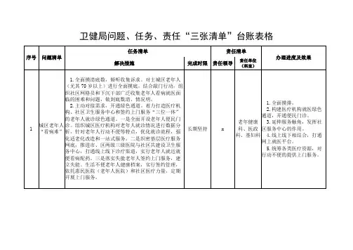 卫生健康局问题任务责任三张清单台账表格