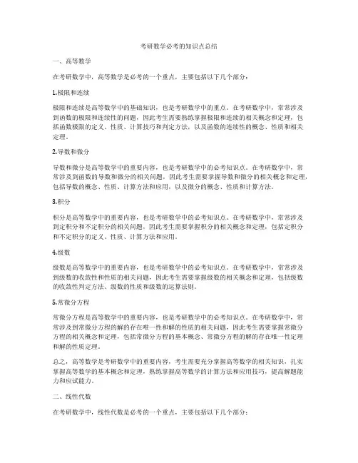 考研数学必考的知识点总结