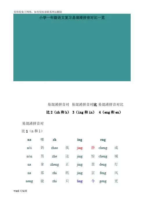 小学一年级语文复习易混淆拼音对比一览讲课教案