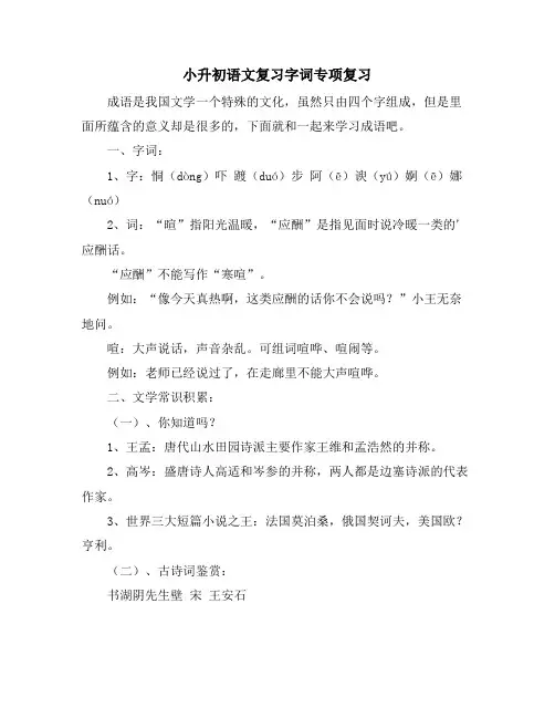小升初语文复习字词专项复习