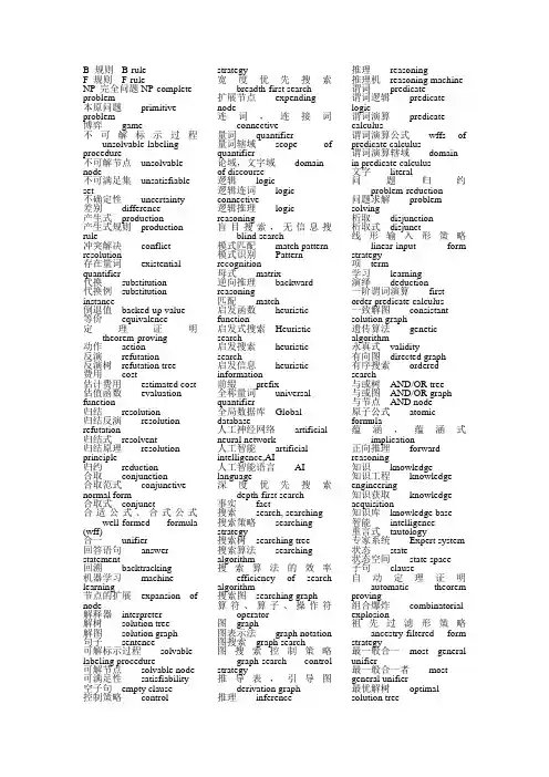 人工智能 中英文翻译(升序排列)