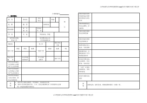 职工登记表(模板)新
