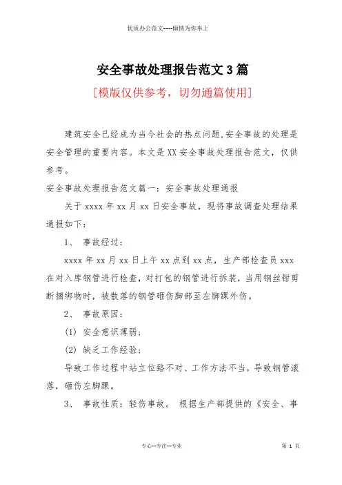 安全事故处理报告范文3篇