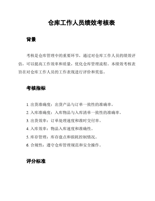 仓库工作人员绩效考核表