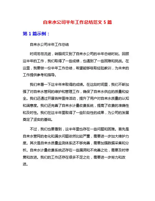 自来水公司半年工作总结范文5篇