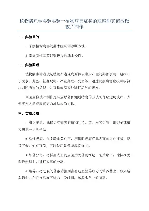 植物病理学实验实验一植物病害症状的观察和真菌显微玻片制作