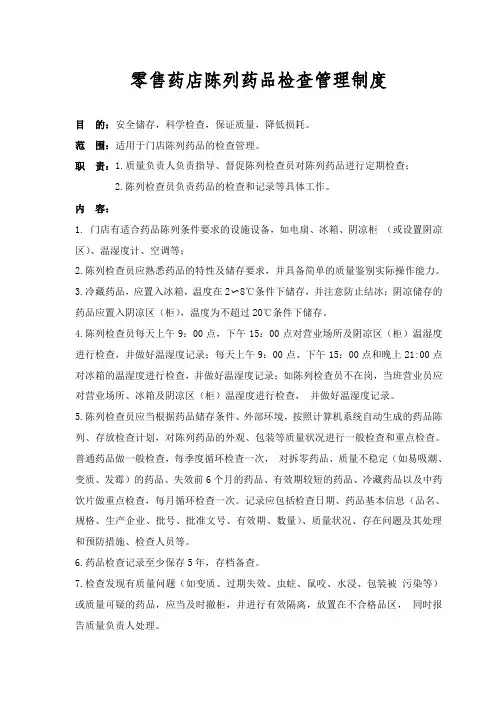 零售药店陈列药品检查管理制度