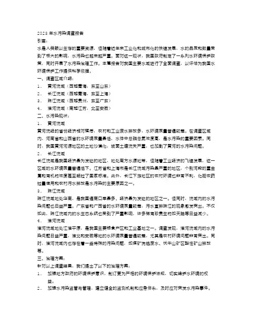 2023年水污染调查报告范文