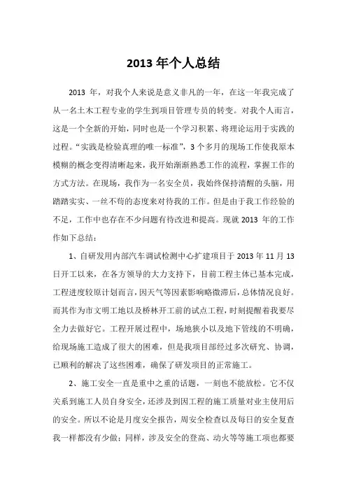 2013年个人工程工作总结