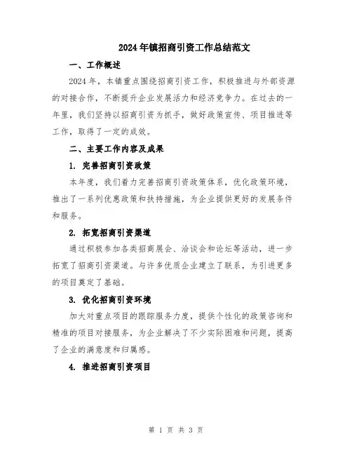 2024年镇招商引资工作总结范文