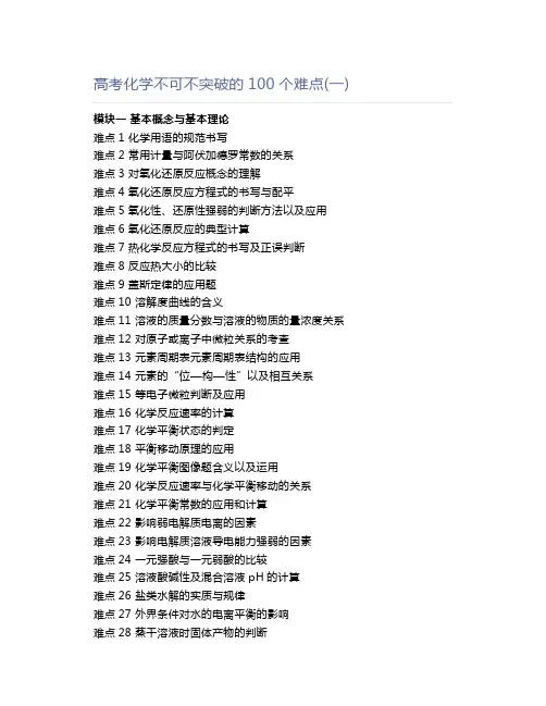 高中化学高考化学不可不突破的100个难点(一)