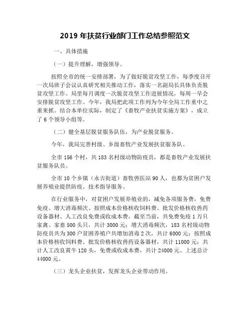 2019年扶贫行业部门工作总结参照范文