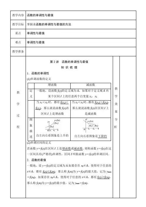 高中 函数的单调性与最值知识点+例题+练习 含答案