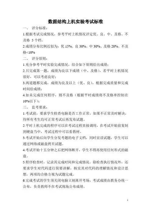 数据结构上机考试题目及要求