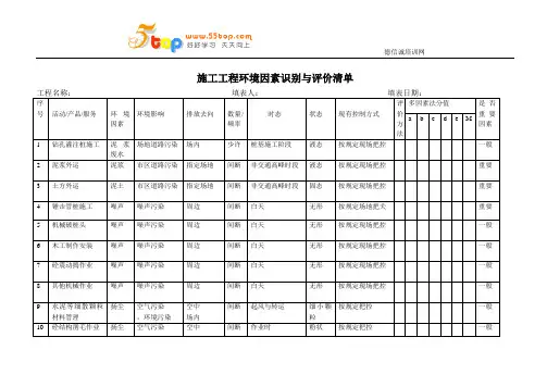 施工工程环境因素识别与评价清单