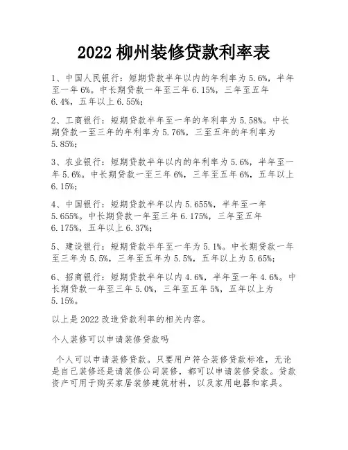 2022柳州装修贷款利率表