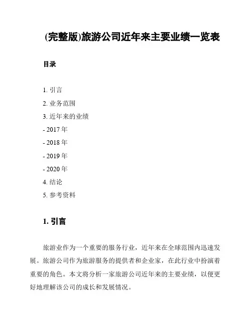 (完整版)旅游公司近年来主要业绩一览表