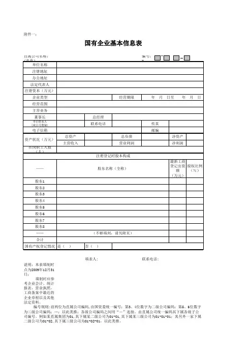 国有企业基本情况表