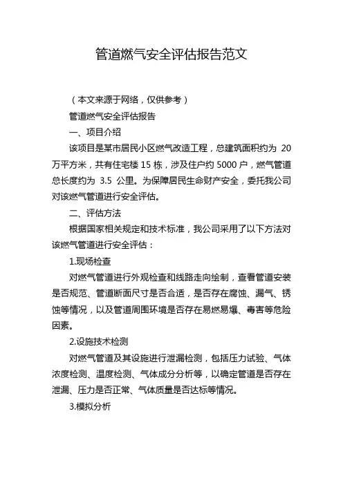 管道燃气安全评估报告范文