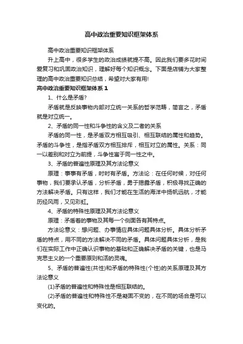 高中政治重要知识框架体系