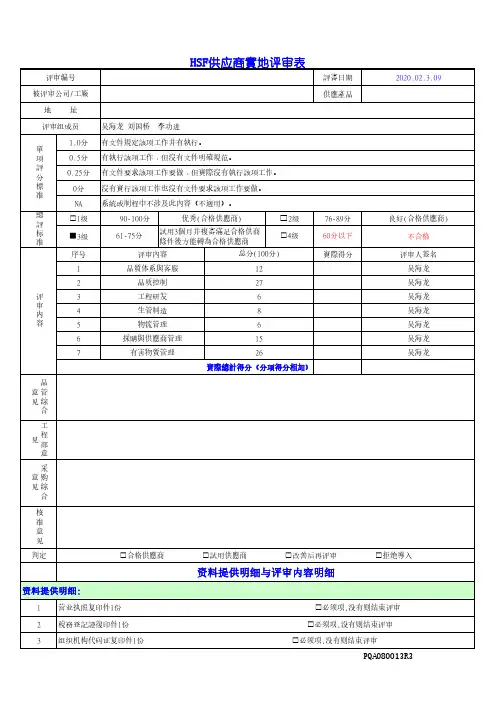 供应商实地评审表