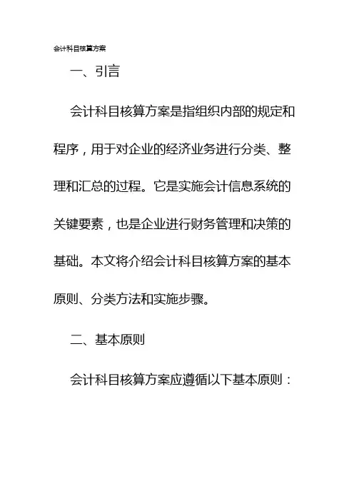 会计科目核算方案