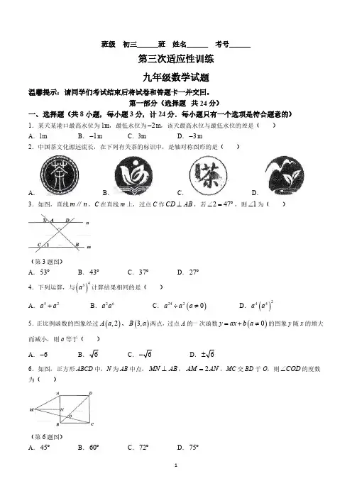 2024年陕西省西安市碑林区西安工业大学附属中学中考三模数学试题(含答案)